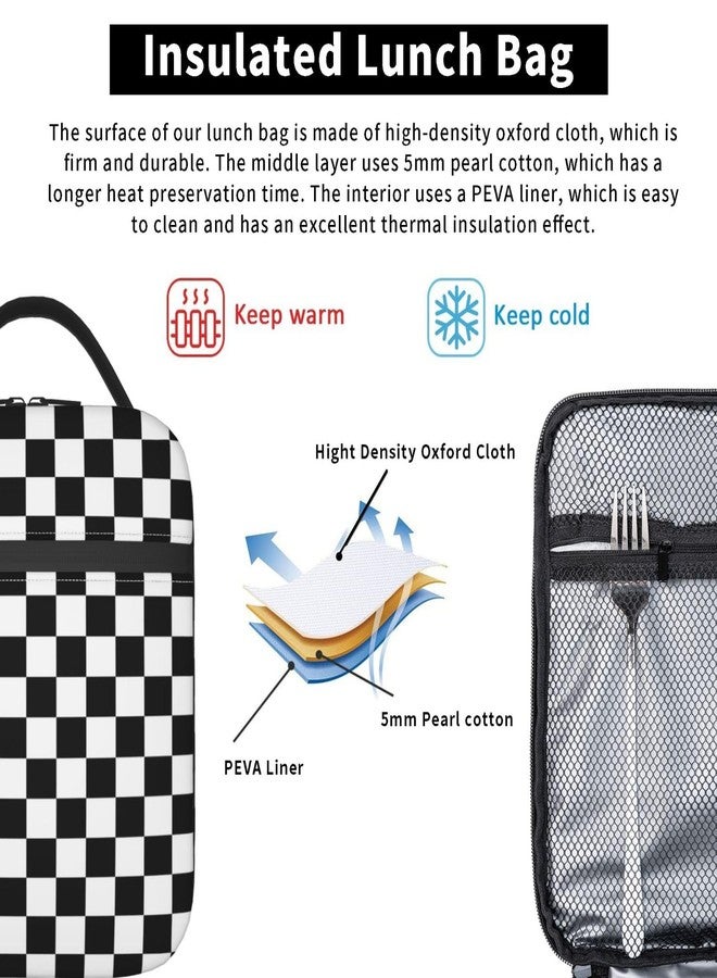 Futterya Tote Lunch Bag for Adult Black White Racing and Checkered Pattern Insulated Reusable Lunch Box for Work Office - Image 3